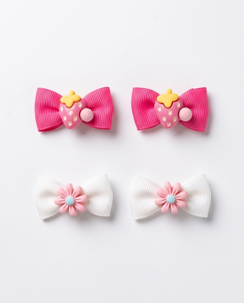 Floral & Star Ribbon Bow Clips (4-Piece Set)