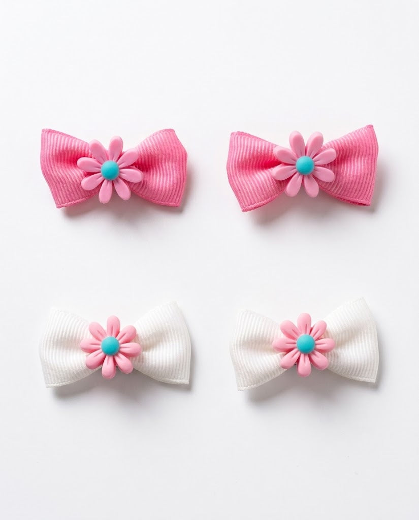 Floral & Star Ribbon Bow Clips (4-Piece Set)