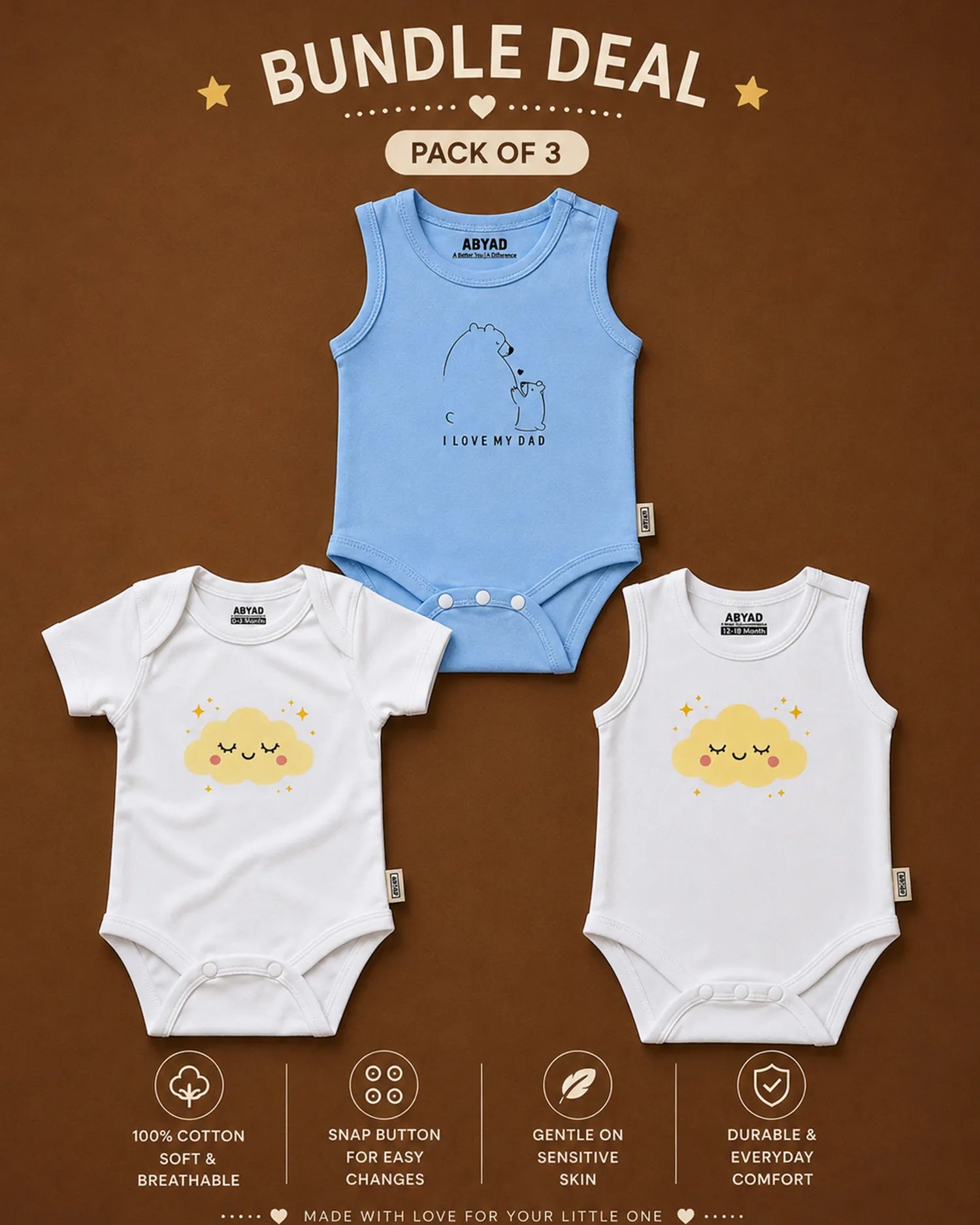 Bodysuits Unisex - Pack of 3